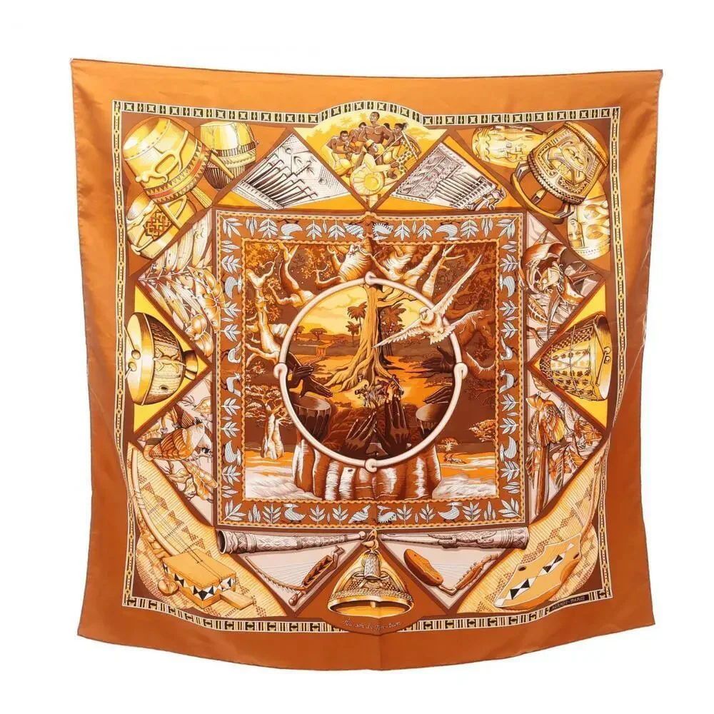 HERMES Brown Silk Scarf - Picture 1 of 4